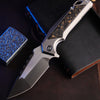 BOONEFORGE Hellfire Premium EDC Fliper & Thumb Stud knife( 3.7'' Satin BÖHLER M390 Blade & Grey TC4 Titanium/Carbon Fiber Handle ) - BF055