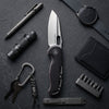 BOONEFORGE Warmark Premium EDC Manual thumb knife  ( 3.33'' Satin 14C28N Blade & Black G10 Handle) - BF009