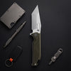 BOONEFORGE Blackshield Premium EDC Fliper & Thumb Stud knife ( 3.94'' Satin 14C28N Blade & Army green G10 Handle ) - BF014A