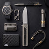 BOONEFORGE Wastelander Premium EDC Button lock & Flipper knife (3.2" Bead Blasted BÖHLER M390 Blade & TC4 Titanium Handle/Carbon Fiber ) - BF001
