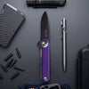 BOONEFORGE Ironjudge Premium EDC Flipper knife ( 3.39'' Black Titanium Plated 14C28N Blade & Purple G10 Handle ) - BF905