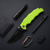BOONEFORGE Ironstrider Premium EDC Fliper & Thumb Stud knife(3.81'' Black Titanium Plated 14C28N Blade & Fluorescent green G10 Handle ) - BF013A