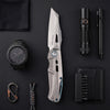 [PRE‑ORDER]BOONEFORGE Reaper Premium EDC Flipper knife  ( 3.43'' Bead Blasted M390 Blade & Grey TC4 Titanium Handle ) - BF070
