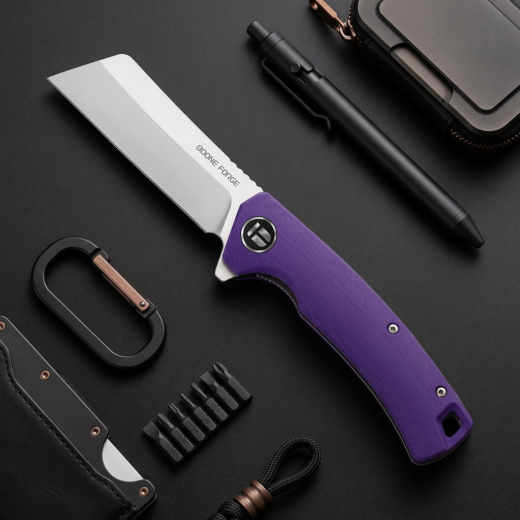 BOONEFORGE Breaker Premium EDC Flipper knife ( 3.34'' Satin 14C28N Blade & Purple G10 Handle ) - BF903