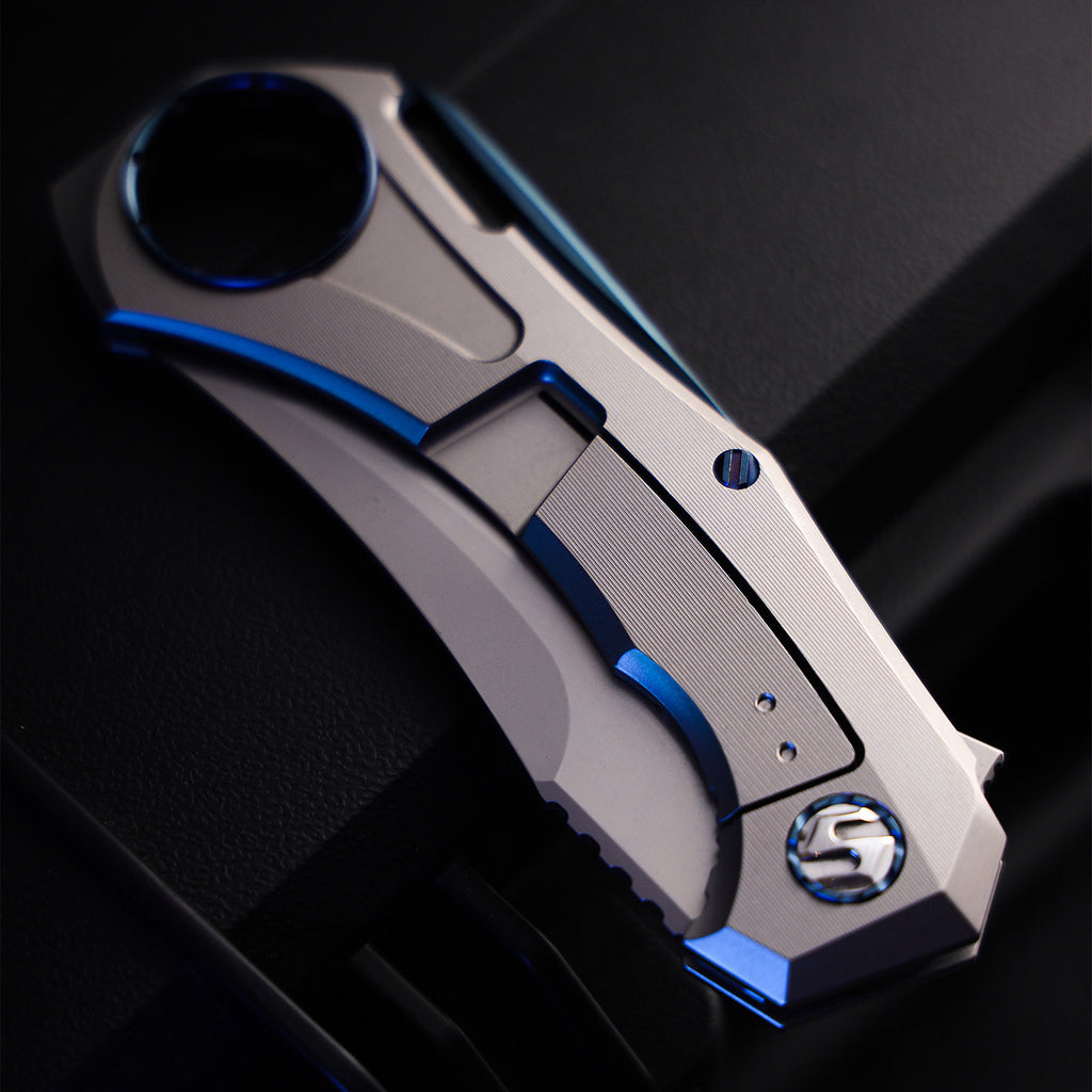 BOONEFORGE Stormwrath Premium EDC Flipper knife ( 3.49'' Bead Blasted BÖHLER M390 Blade & Grey TC4 Titanium Handle ) - BF071
