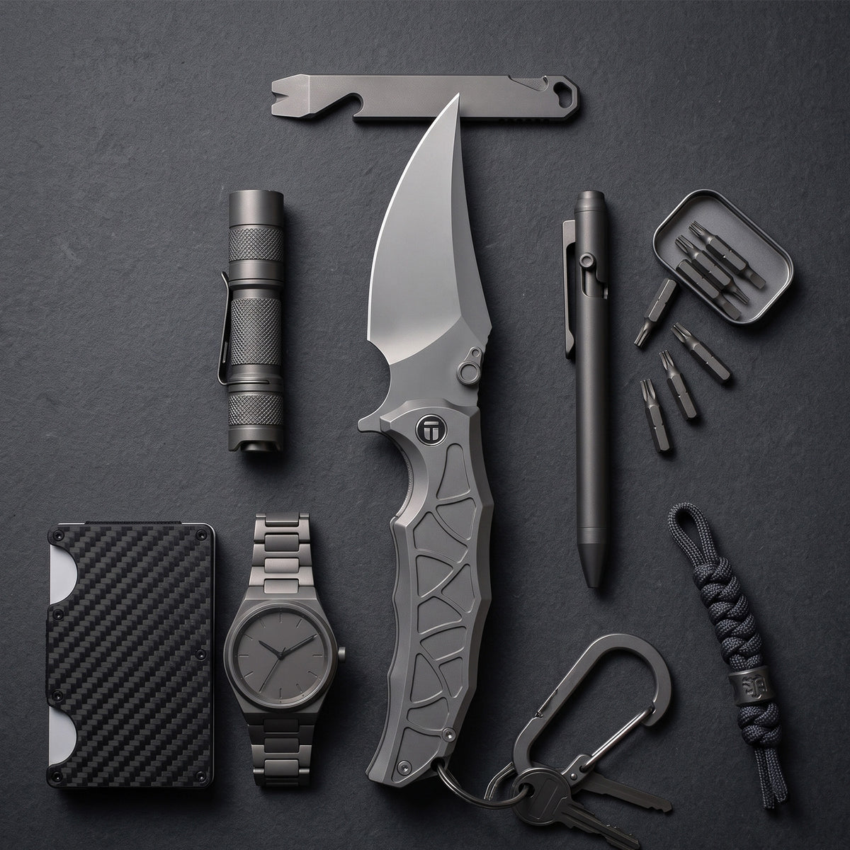 BOONEFORGE Frostspine Premium EDC Fliper & Thumb Stud knife(4.06'' Bead Blasted BÖHLER M390  Blade & Grey TC4 Titanium Handle ) - BF013