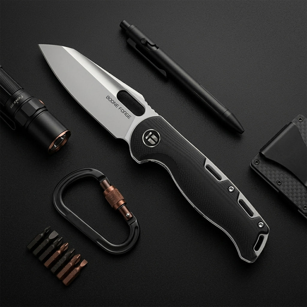 BOONEFORGE Warmark Premium EDC Manual thumb knife ( 3.33'' Bead Blasted 14C28N Blade & Black G10 Handle) - BF009