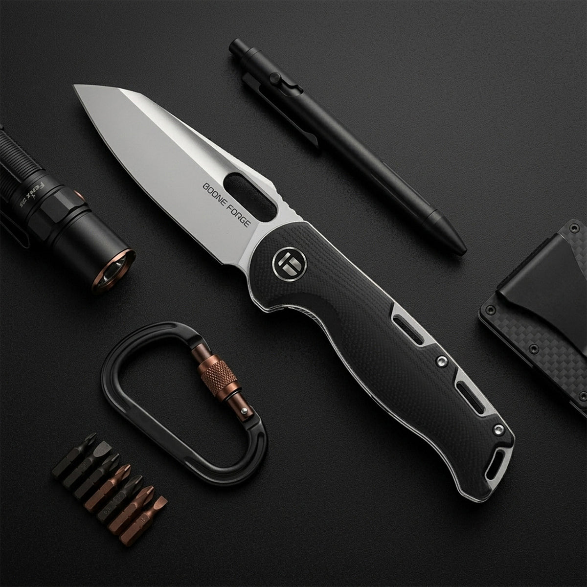 BOONEFORGE Warmark Premium EDC Manual thumb knife ( 3.33'' Bead Blasted 14C28N Blade & Black G10 Handle) - BF009