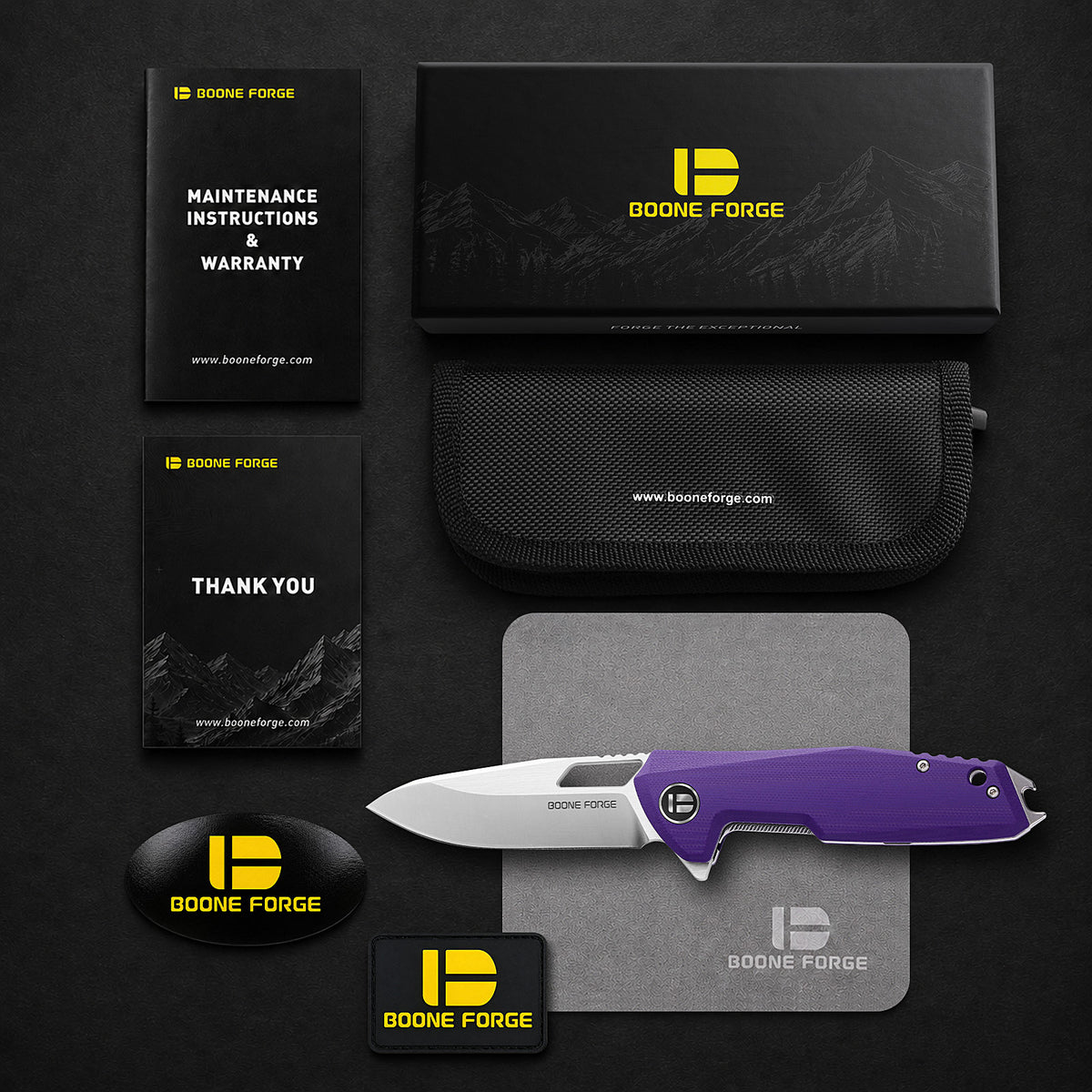 BOONEFORGE Berserker Premium EDC Flipper & Thumb hole knife( 3.07'' Satin 14C28N Blade & Purple G10 Handle ) - BF072
