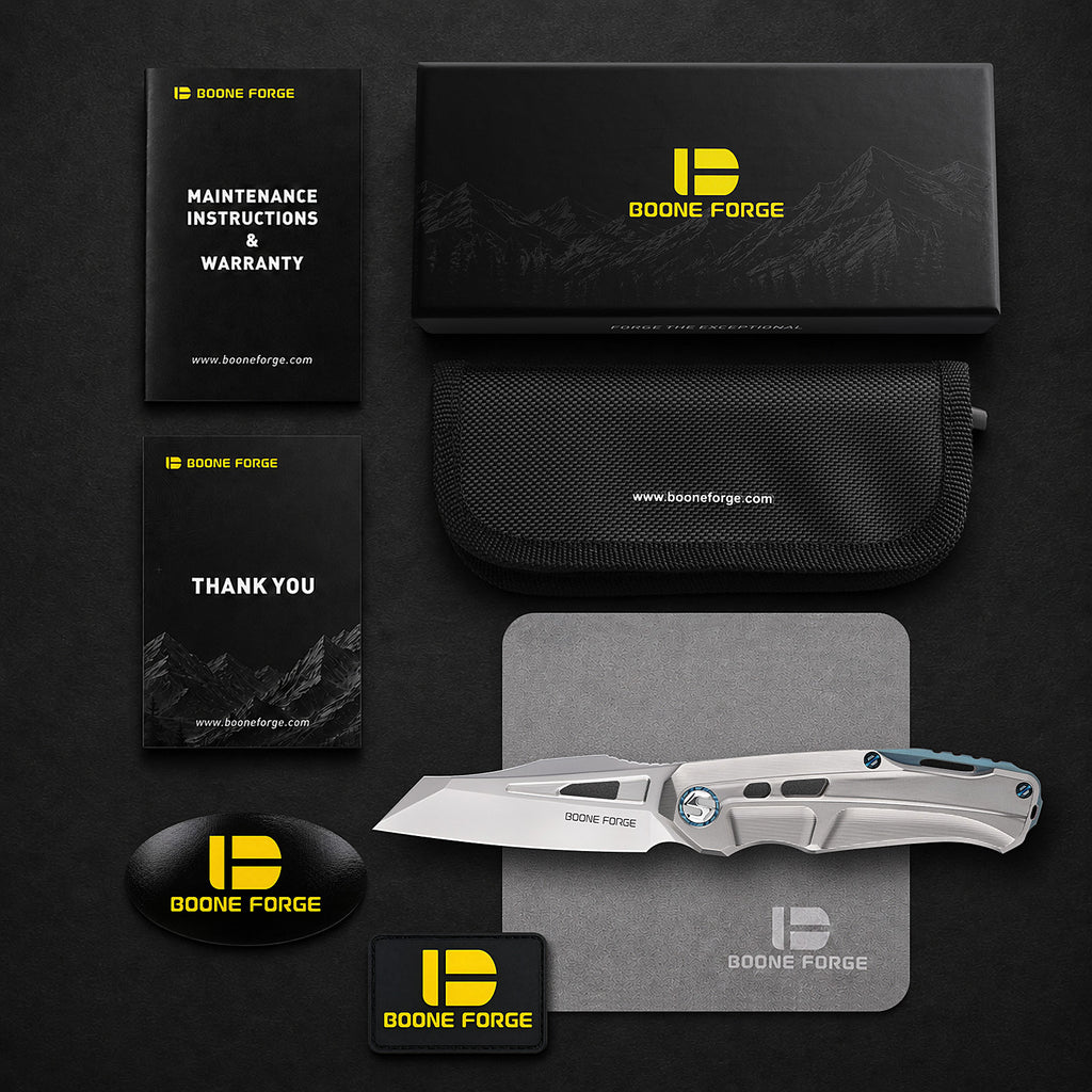 [PRE‑ORDER]BOONEFORGE Reaper Premium EDC Flipper knife  ( 3.43'' Bead Blasted M390 Blade & Grey TC4 Titanium Handle ) - BF070