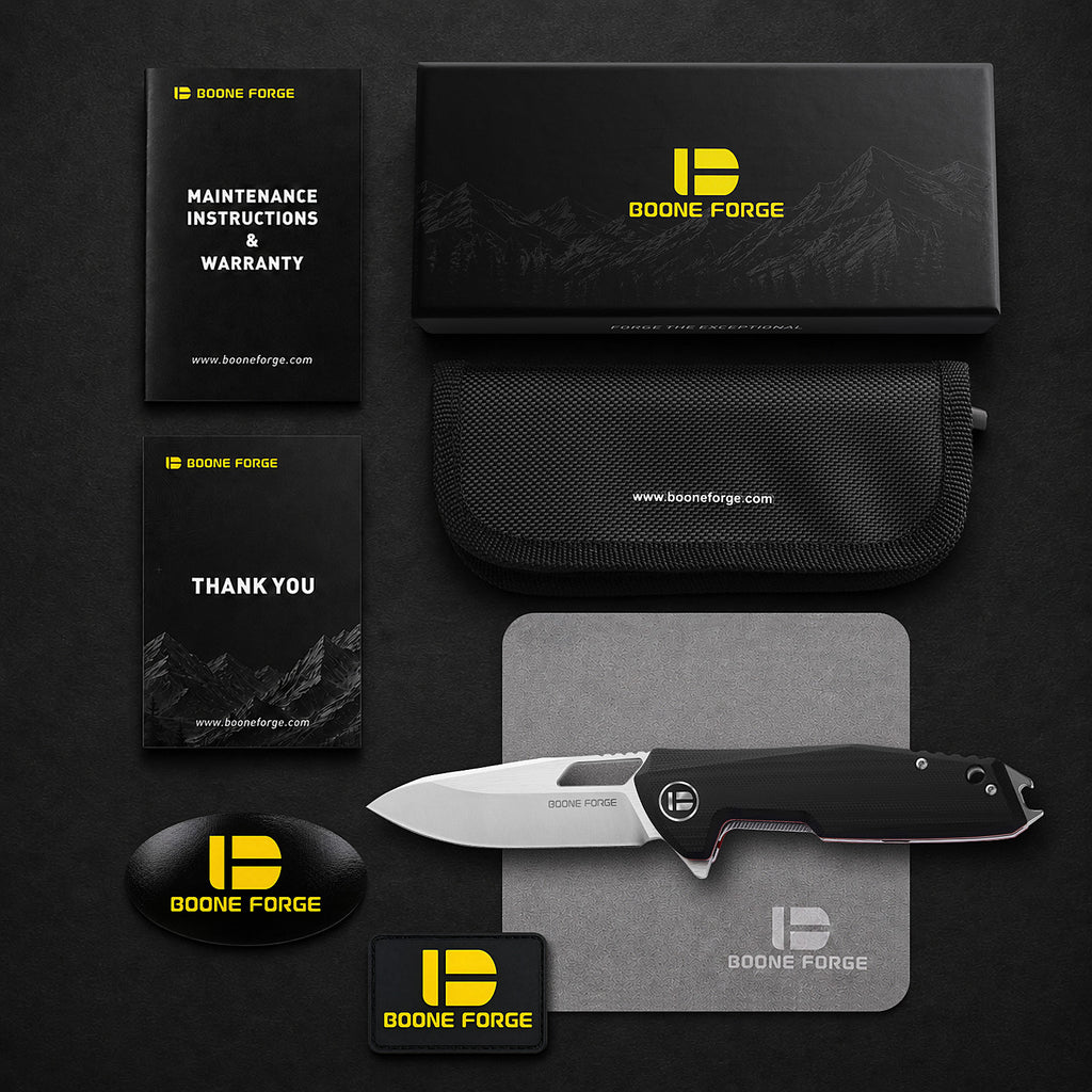 BOONEFORGE Berserker Premium EDC Flipper & Thumb hole knife( 3.07'' Satin 14C28N Blade & Black G10 Handle ) - BF072