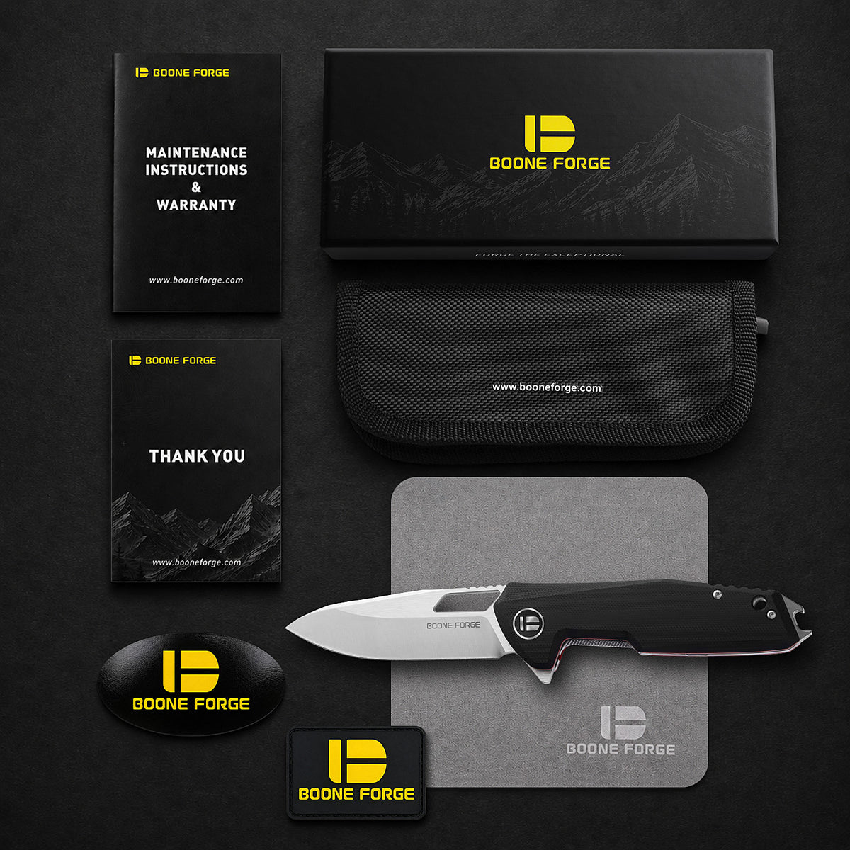 BOONEFORGE Berserker Premium EDC Flipper & Thumb hole knife( 3.07'' Satin 14C28N Blade & Black G10 Handle ) - BF072