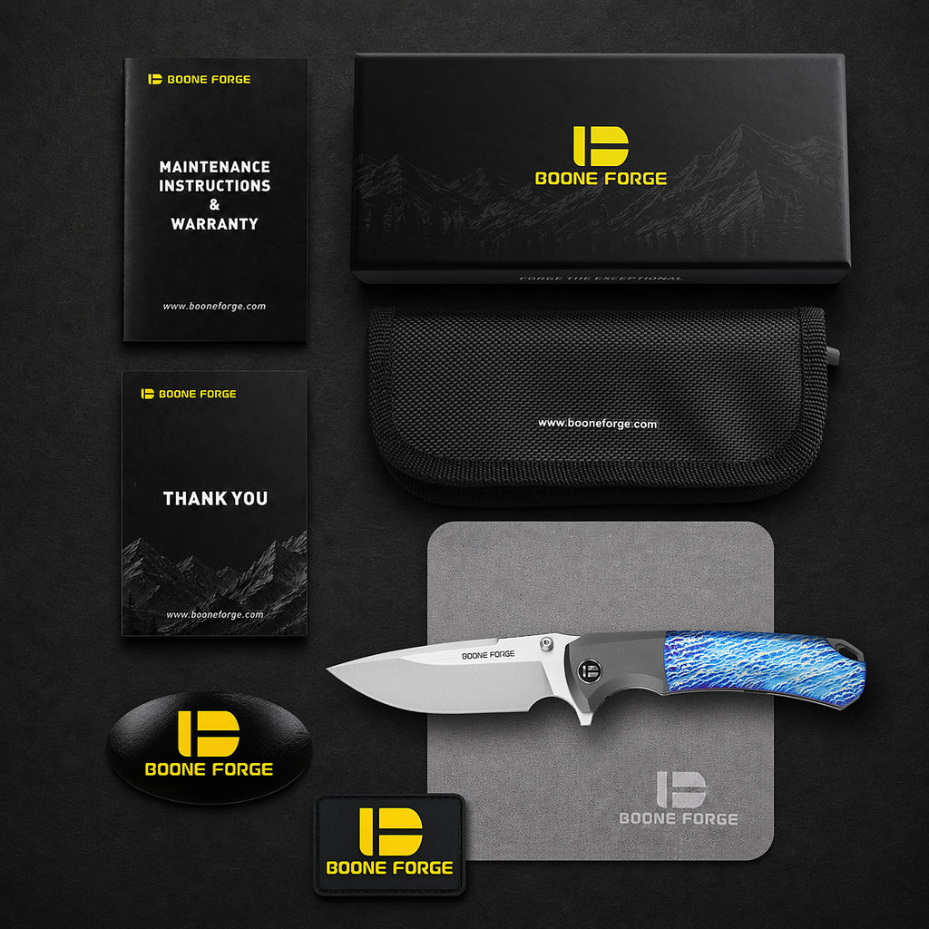 [PRE‑ORDER]BOONEFORGE Valkyrie Premium EDC Fliper & Thumb Stud knife ( 3.77'' Satin M390 Blade & Grey TC4 Titanium Handle ) - BF054