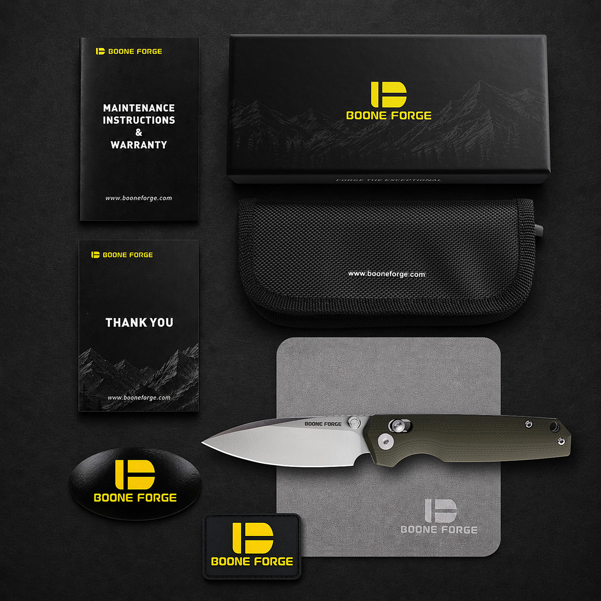 BOONEFORGE Darkedge Premium EDC Crossbar knife ( 3.05'' Satin 14C28N Blade & Army green G10 Handle ) - BF900