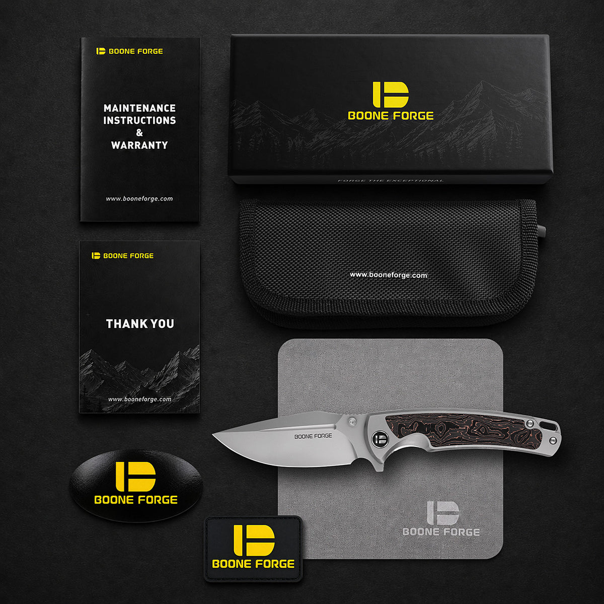 [PRE‑ORDER]BOONEFORGE Thunderstrike Premium EDC Fliper & Thumb Stud knife( 3.75'' Bead Blasted M390 Blade & Grey TC4 Titanium Handle ) - BF052