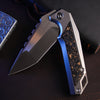 BOONEFORGE Hellfire Premium EDC Fliper & Thumb Stud knife( 3.7'' Satin BÖHLER M390 Blade & Grey TC4 Titanium/Carbon Fiber Handle ) - BF055
