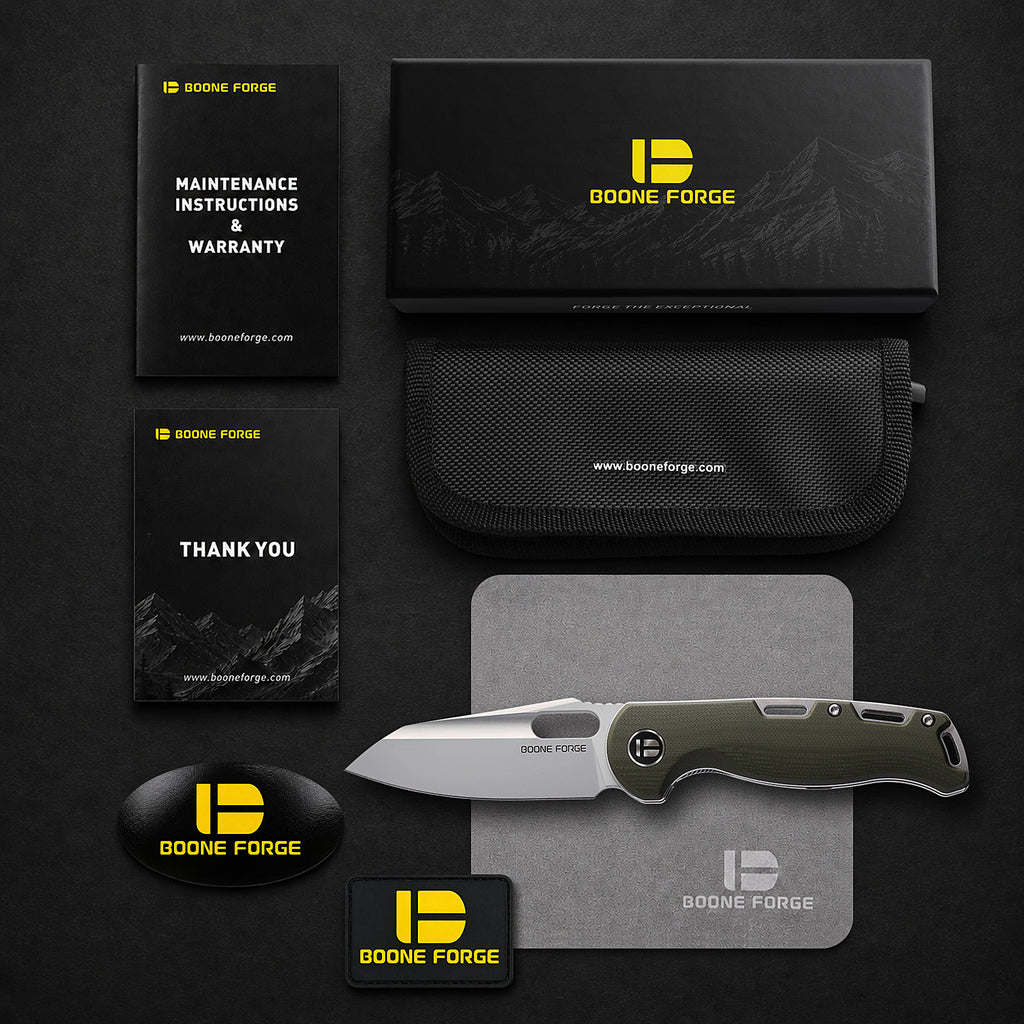 BOONEFORGE Warmark Premium EDC Manual thumb knife ( 3.33'' Bead Blasted 14C28N Blade & Army green G10 Handle) - BF009
