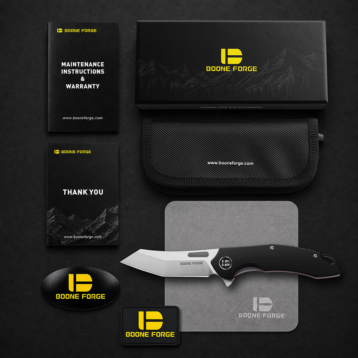 BOONEFORGE Sentinel Premium EDC Flipper & Thumb hole knife ( 3.34'' Satin 14C28N Blade & Black G10 Handle ) - BF904