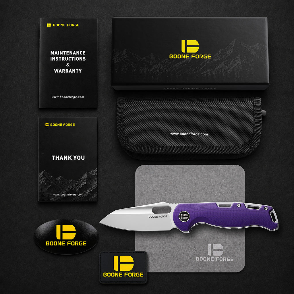 BOONEFORGE Warmark Premium EDC Manual thumb knife ( 3.33'' Bead Blasted 14C28N Blade & Purple G10 Handle) - BF009