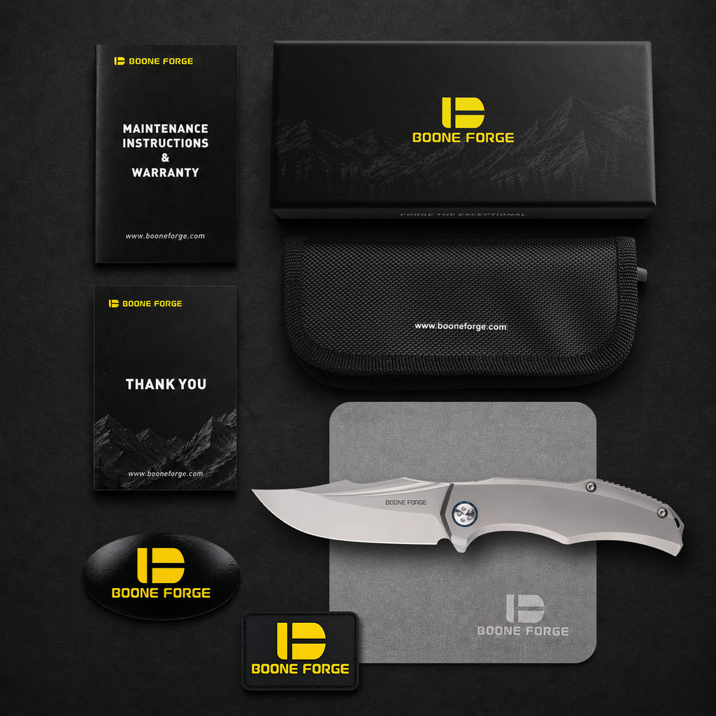 BOONEFORGE Doomsday Premium EDC Flipper knife ( 3.89'' Bead Blasted M390 Blade & Grey TC4 Titanium Handle ) - BF069