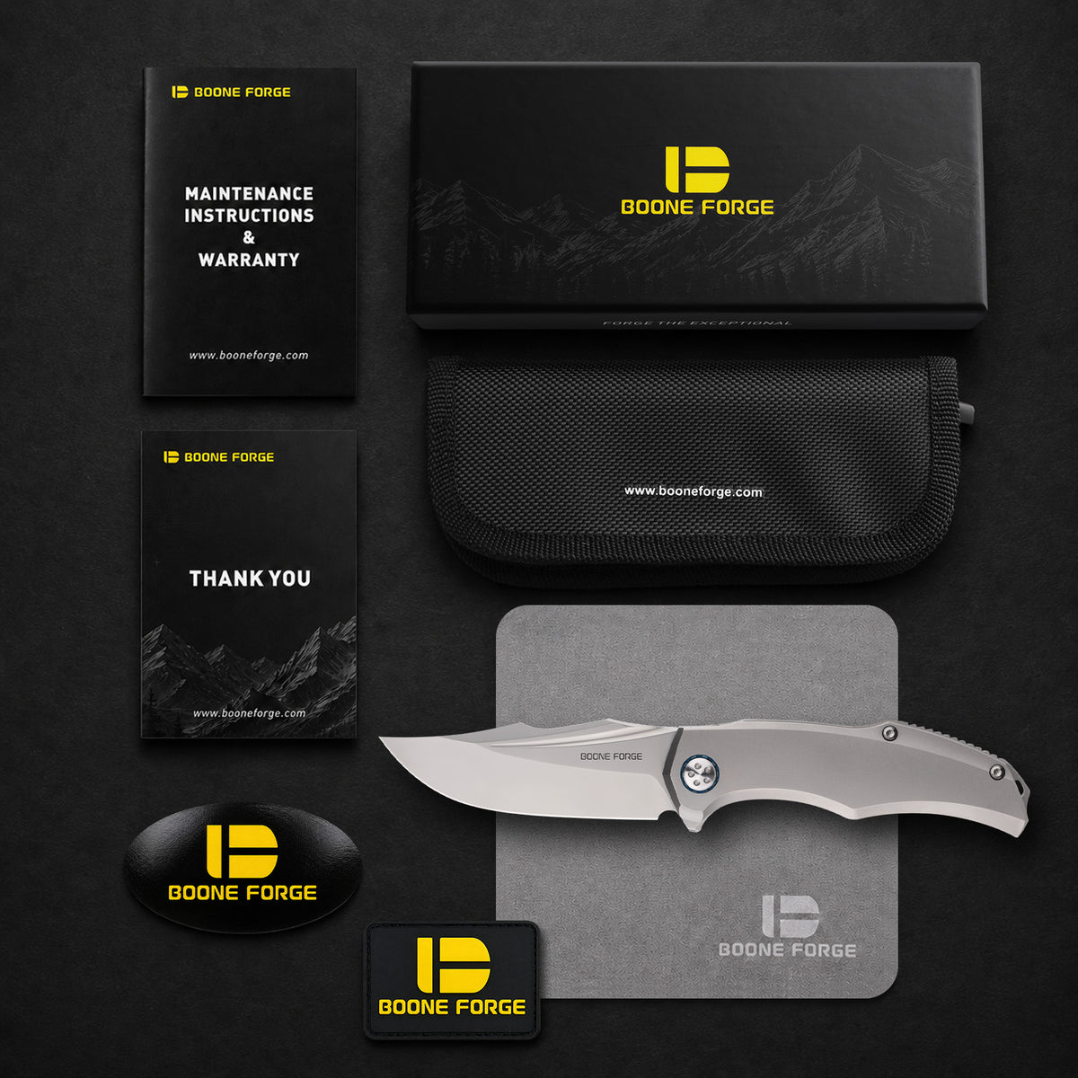 BOONEFORGE Doomsday Premium EDC Flipper knife ( 3.89'' Bead Blasted M390 Blade & Grey TC4 Titanium Handle ) - BF069