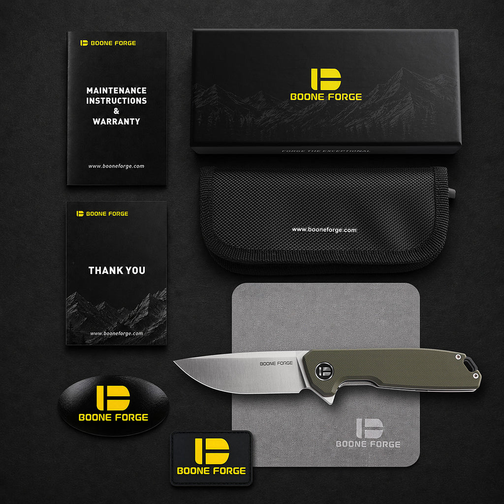 BOONEFORGE Steelwrath Premium EDC Flipper knife ( 3.23'' Satin 14C28N Blade & Army green G10 Handle) - BF010