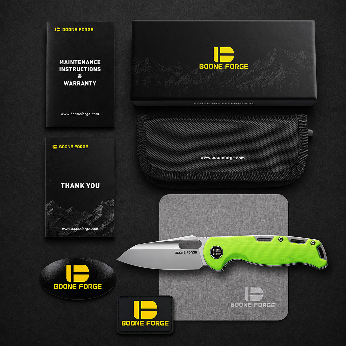 BOONEFORGE Warmark Premium EDC Manual thumb knife ( 3.33'' Bead Blasted 14C28N Blade & Fluorescent green G10 Handle) - BF009