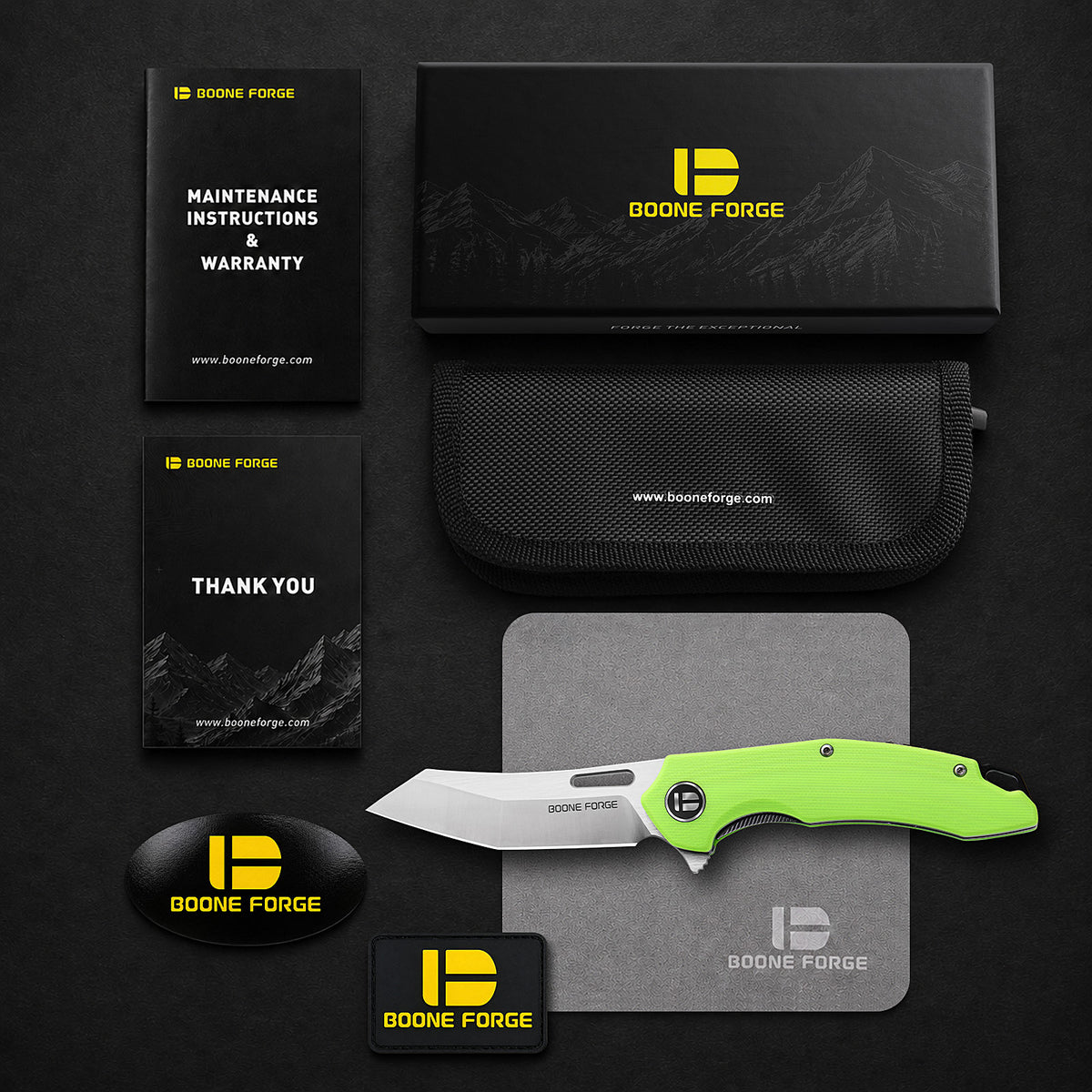 BOONEFORGE Sentinel Premium EDC Flipper & Thumb hole knife ( 3.34'' Satin 14C28N Blade & Fluorescent green G10 Handle ) - BF904