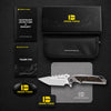 [PRE‑ORDER]BOONEFORGE Hellfire Premium EDC Fliper & Thumb Stud knife( 3.7'' Satin M390 Blade & Grey TC4 Titanium/Carbon Fiber Handle ) - BF055