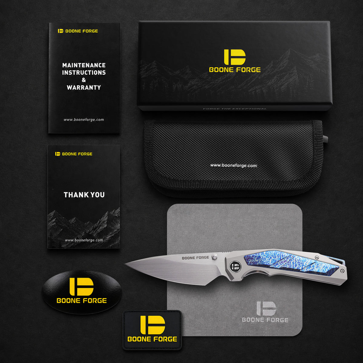 [PRE‑ORDER]BOONEFORGE Wraith Premium EDC Thumb stud knife( 3.93'' Brushed Satin M390 Blade & Grey TC4 Titanium Handle ) - BF062