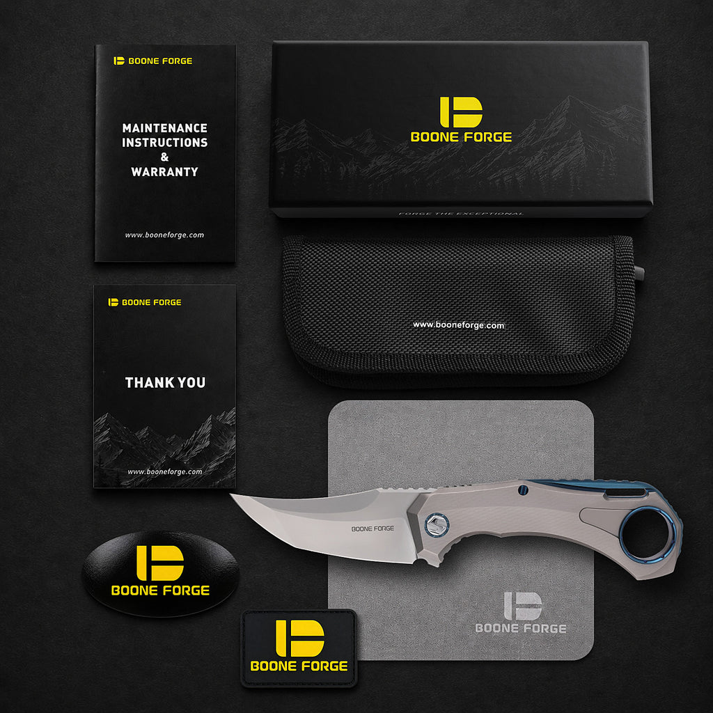 BOONEFORGE Stormwrath Premium EDC Flipper knife ( 3.49'' Bead Blasted M390 Blade & Grey TC4 Titanium Handle ) - BF071