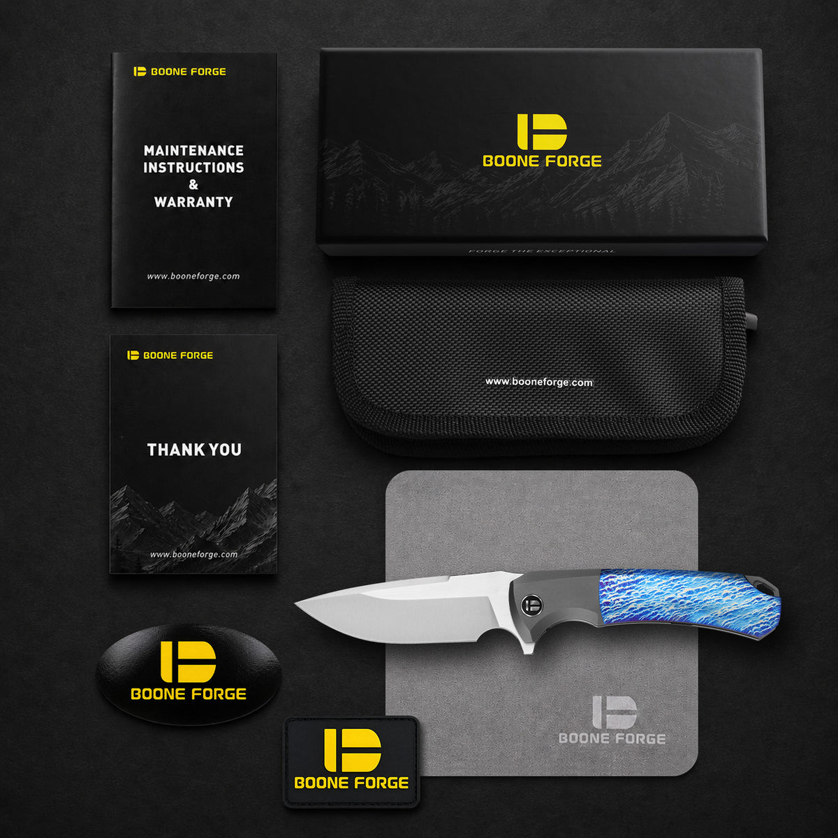 BOONEFORGE Valkyrie Premium EDC Fliper & Thumb Stud knife ( 3.77'' Satin BÖHLER M390 Blade & Grey TC4 Titanium Handle ) - BF054