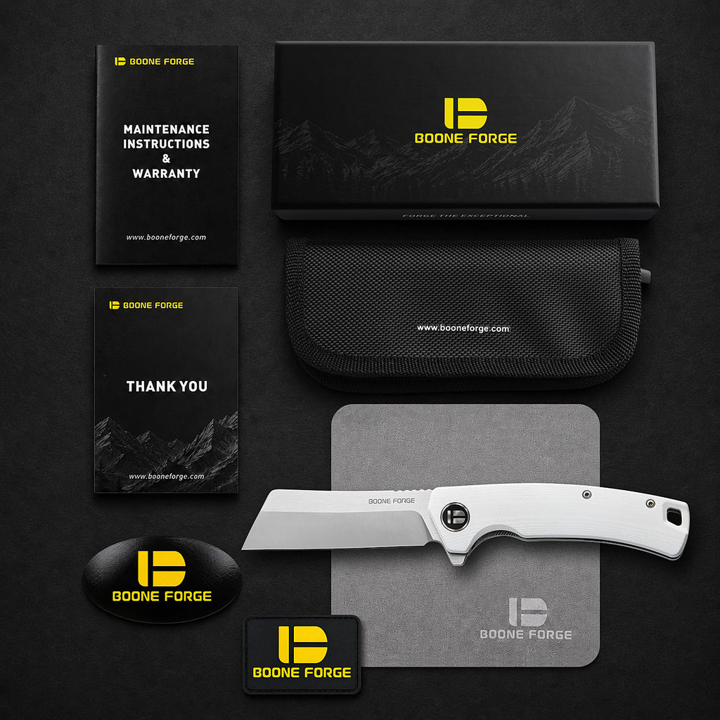 BOONEFORGE Breaker Premium EDC Flipper knife ( 3.34'' Satin 14C28N Blade & White G10 Handle ) - BF903