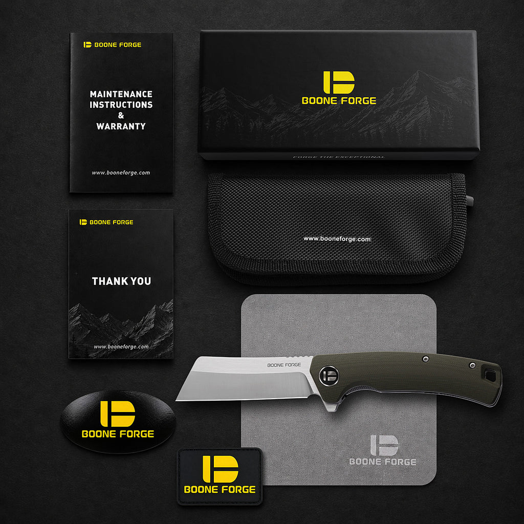BOONEFORGE Breaker Premium EDC Flipper knife ( 3.34'' Satin 14C28N Blade & Army green G10 Handle ) - BF903