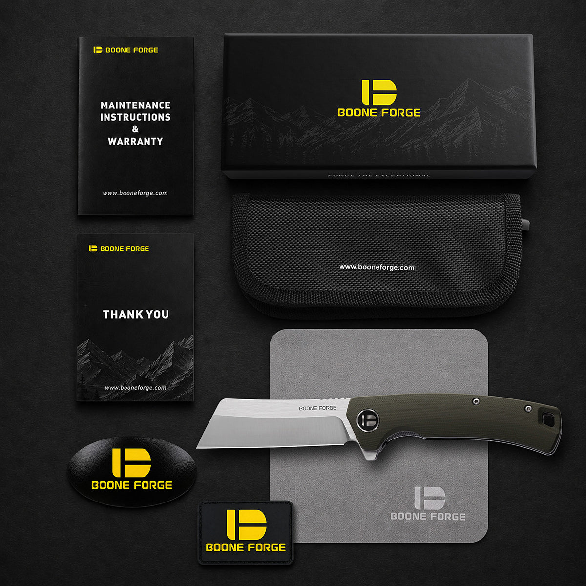 BOONEFORGE Breaker Premium EDC Flipper knife ( 3.34'' Satin 14C28N Blade & Army green G10 Handle ) - BF903