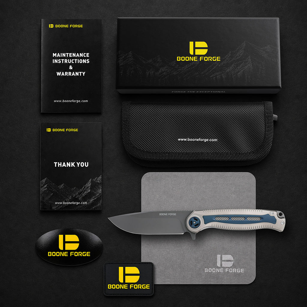 [PRE‑ORDER]BOONEFORGE Wildblade Premium EDC Flipper knife  ( 3.73'' Grey Titanium Plated M390 Blade & Grey TC4 Titanium Handle ) - BF050