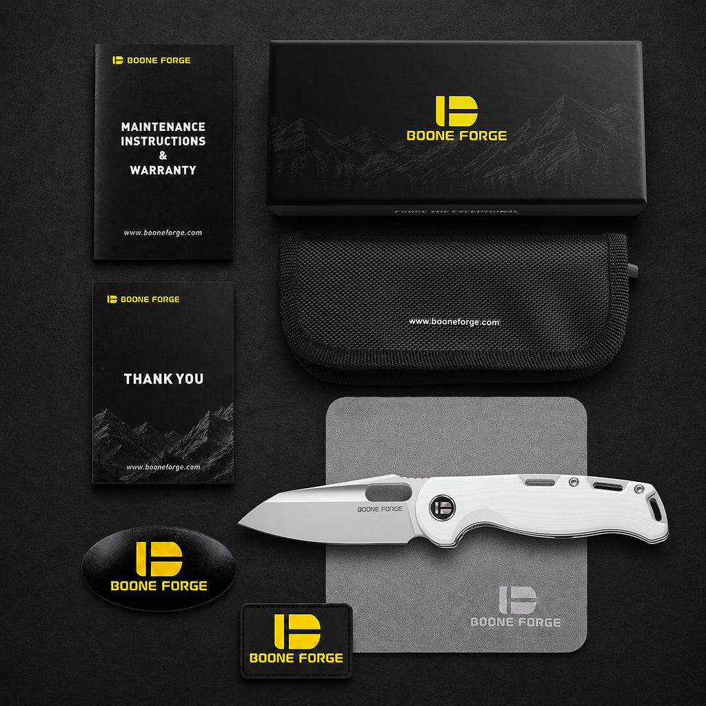 BOONEFORGE Warmark Premium EDC Manual thumb knife ( 3.33'' Bead Blasted 14C28N Blade & White G10 Handle) - BF009
