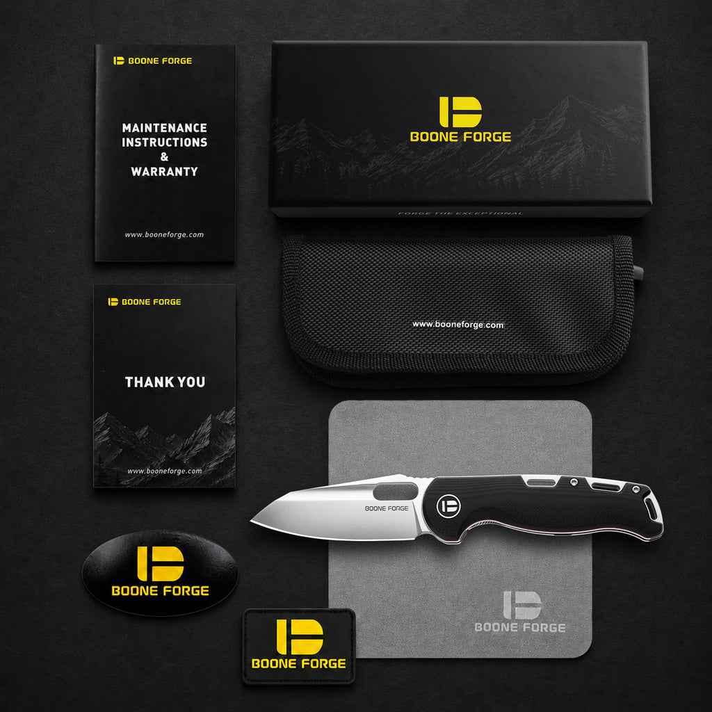 BOONEFORGE Warmark Premium EDC Manual thumb knife  ( 3.33'' Satin 14C28N Blade & Black G10 Handle) - BF009