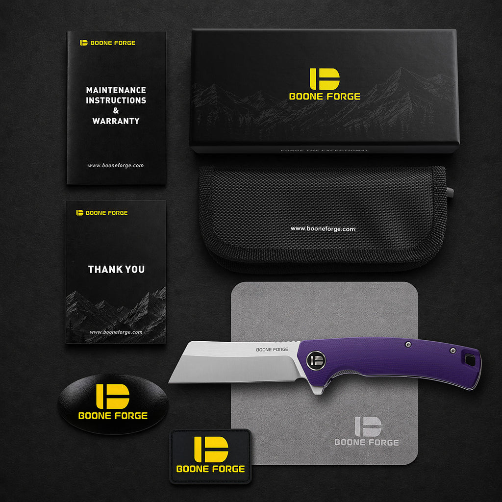 BOONEFORGE Breaker Premium EDC Flipper knife ( 3.34'' Satin 14C28N Blade & Purple G10 Handle ) - BF903