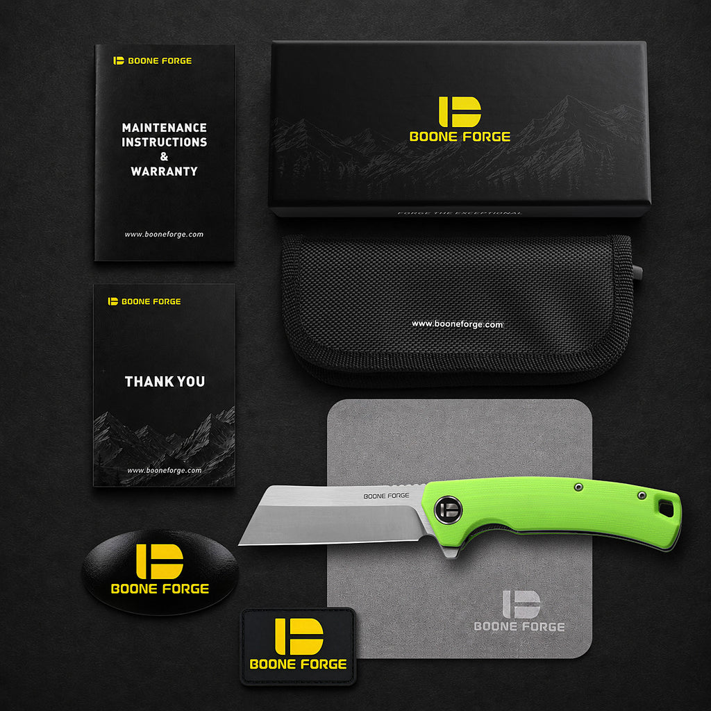 BOONEFORGE Breaker Premium EDC Flipper knife ( 3.34'' Satin 14C28N Blade & Fluorescent green G10 Handle ) - BF903