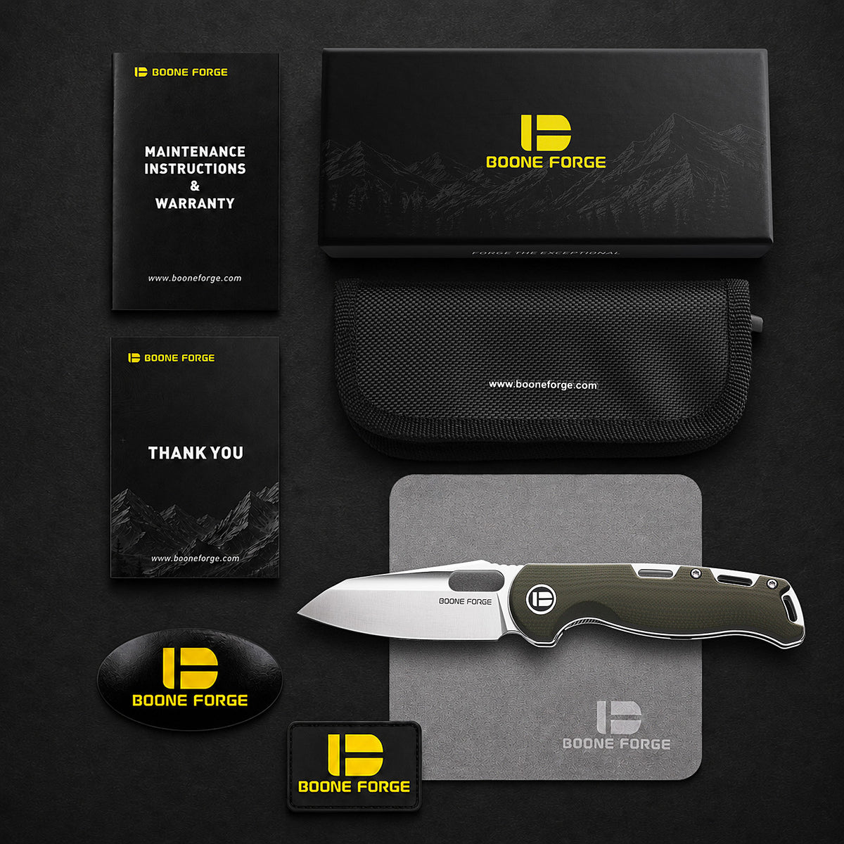 BOONEFORGE Warmark Premium EDC Manual thumb knife ( 3.33'' Satin 14C28N Blade & Army green G10 Handle) - BF009