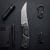 BOONEFORGE Edge Premium EDC Fixed blade knife ( 4.02'' Bead Blasted Stonewash 14C28N Blade & Black Carbon Fiber Handle ) - FD050