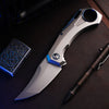 BOONEFORGE Stormwrath Premium EDC Flipper knife ( 3.49'' Bead Blasted BÖHLER M390 Blade & Grey TC4 Titanium Handle ) - BF071